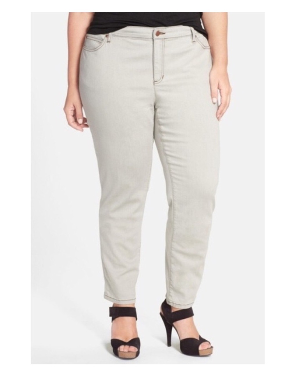 EILEEN FISHER LIGHT GRAY SKINNY JEANS 12 mid rise stretch minimalist casual - Picture 2 of 10